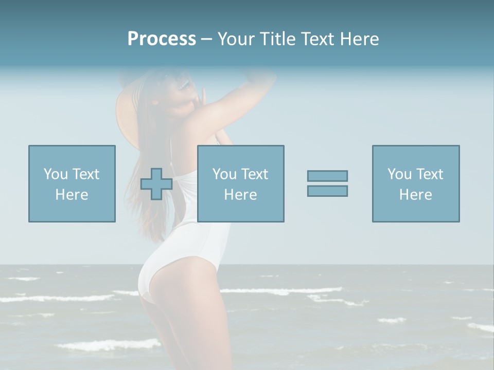 A Woman In A White Dress And Hat On The Beach PowerPoint Template