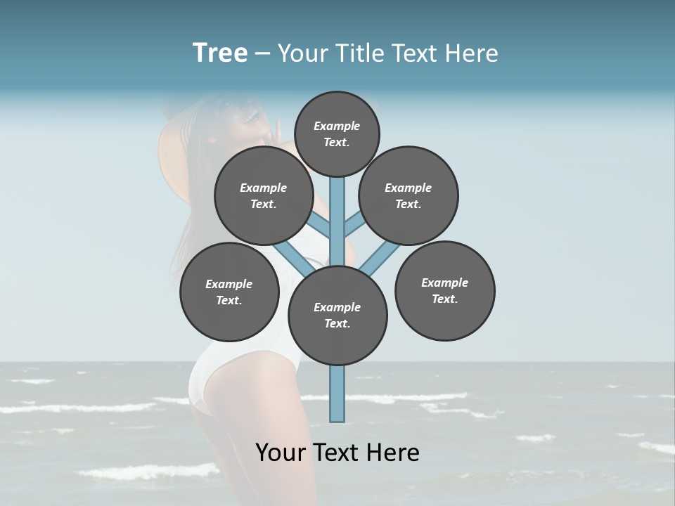 A Woman In A White Dress And Hat On The Beach PowerPoint Template