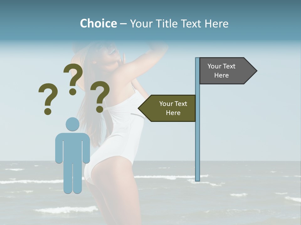 A Woman In A White Dress And Hat On The Beach PowerPoint Template