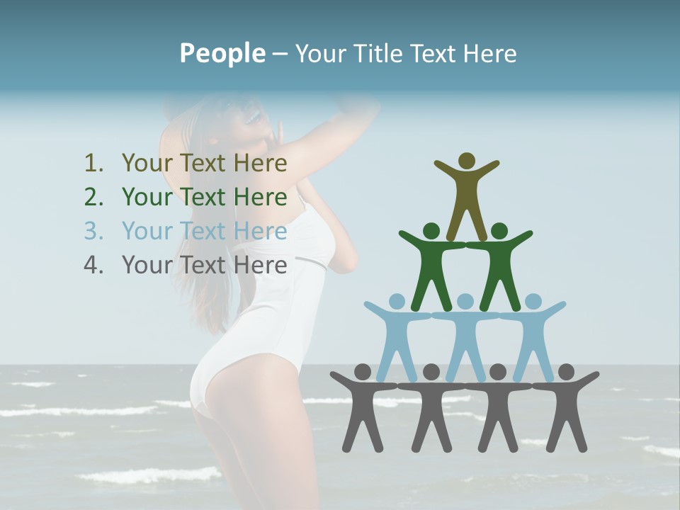 A Woman In A White Dress And Hat On The Beach PowerPoint Template