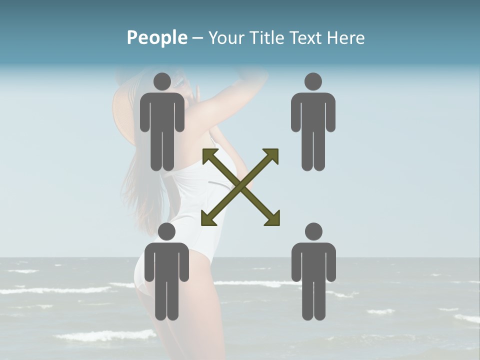 A Woman In A White Dress And Hat On The Beach PowerPoint Template