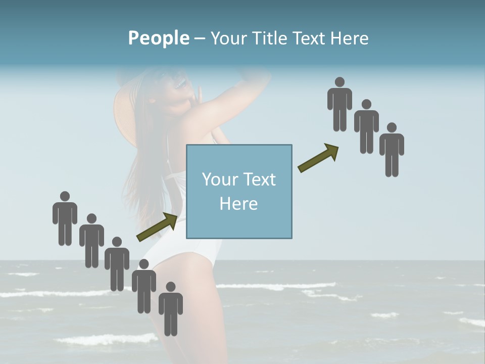 A Woman In A White Dress And Hat On The Beach PowerPoint Template
