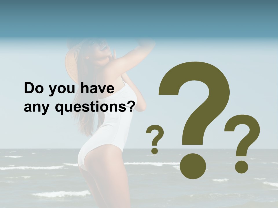 A Woman In A White Dress And Hat On The Beach PowerPoint Template