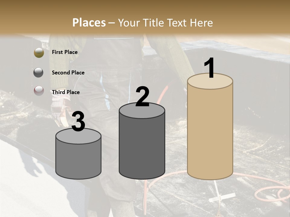 A Man In Overalls And A Hard Hat Is Working On A Roof PowerPoint Template