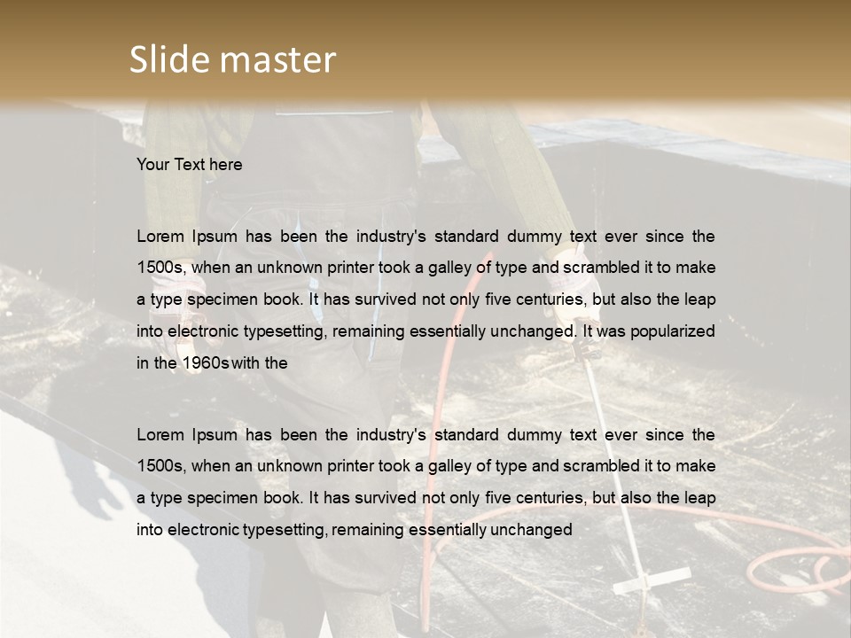 A Man In Overalls And A Hard Hat Is Working On A Roof PowerPoint Template