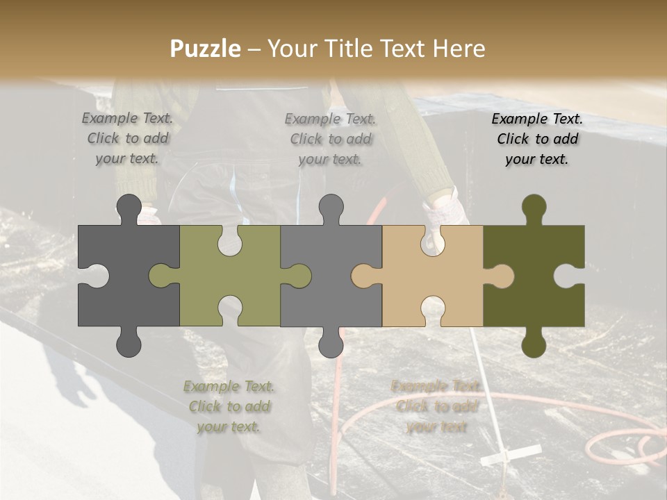 A Man In Overalls And A Hard Hat Is Working On A Roof PowerPoint Template