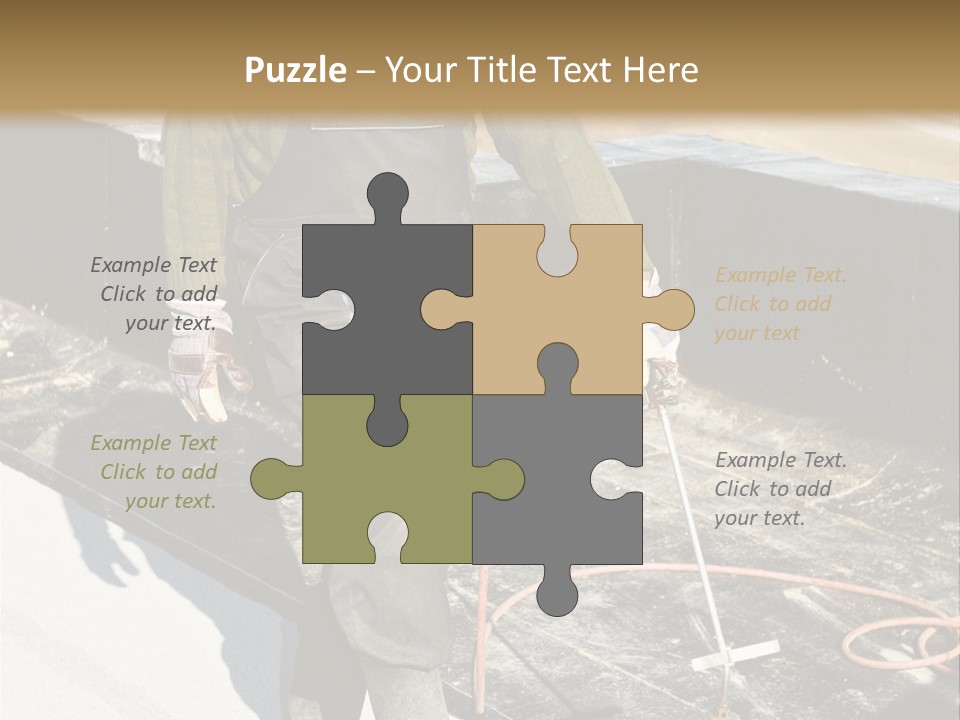 A Man In Overalls And A Hard Hat Is Working On A Roof PowerPoint Template