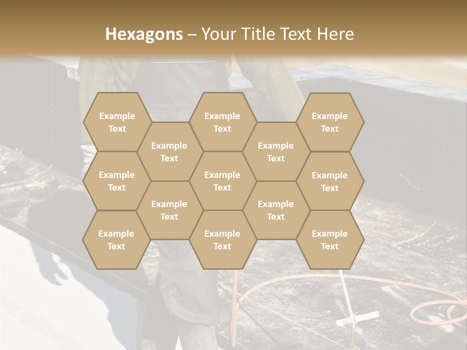 A Man In Overalls And A Hard Hat Is Working On A Roof PowerPoint Template