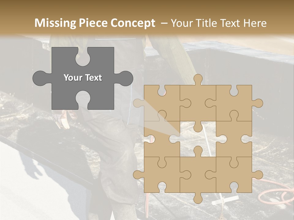 A Man In Overalls And A Hard Hat Is Working On A Roof PowerPoint Template