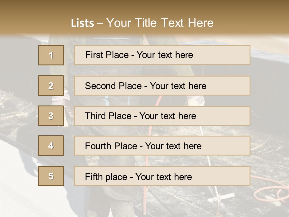 A Man In Overalls And A Hard Hat Is Working On A Roof PowerPoint Template