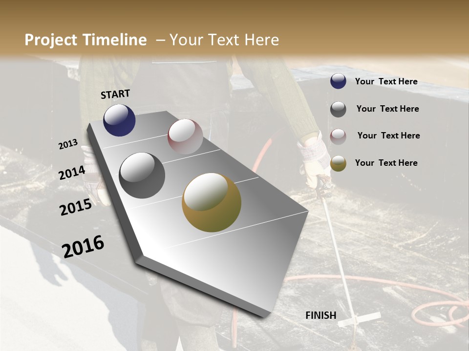 A Man In Overalls And A Hard Hat Is Working On A Roof PowerPoint Template
