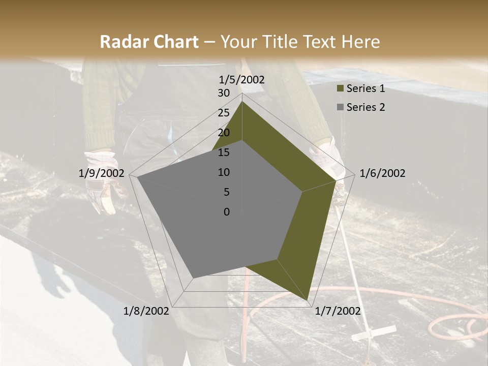 A Man In Overalls And A Hard Hat Is Working On A Roof PowerPoint Template