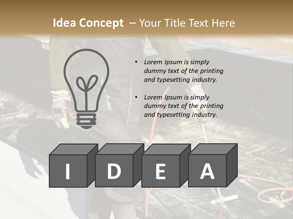 A Man In Overalls And A Hard Hat Is Working On A Roof PowerPoint Template