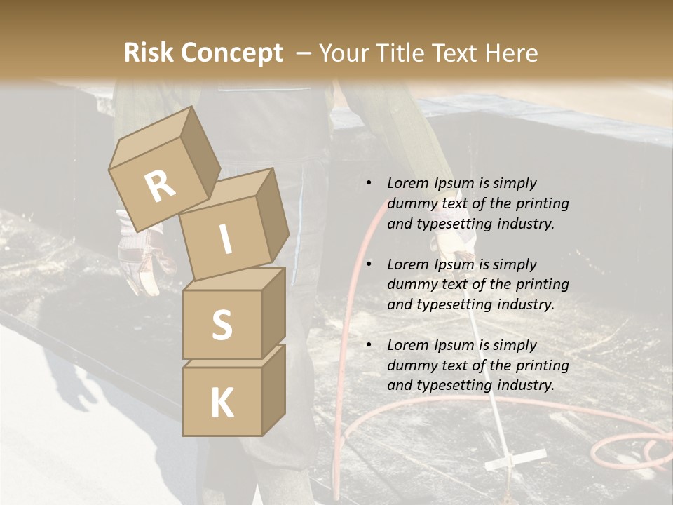 A Man In Overalls And A Hard Hat Is Working On A Roof PowerPoint Template