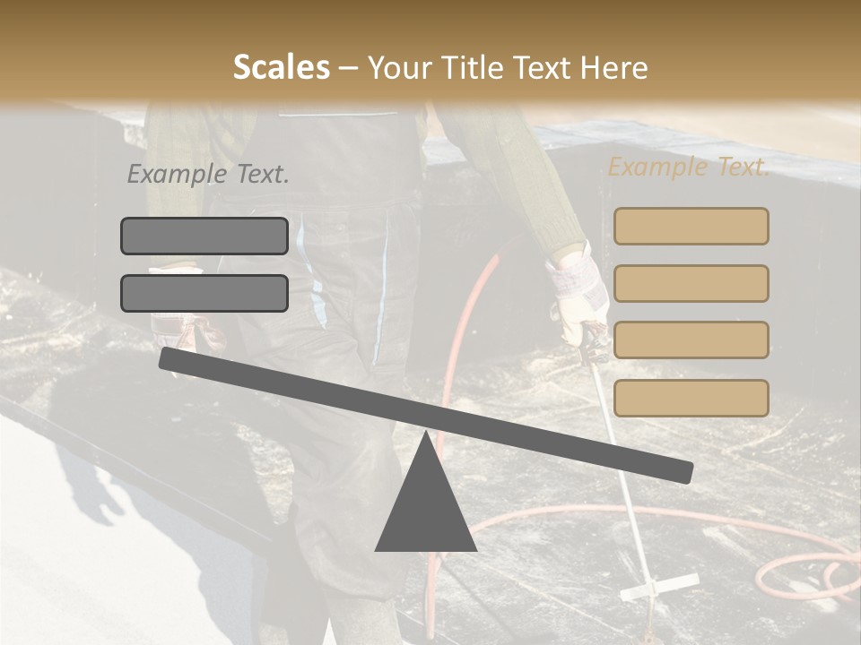 A Man In Overalls And A Hard Hat Is Working On A Roof PowerPoint Template