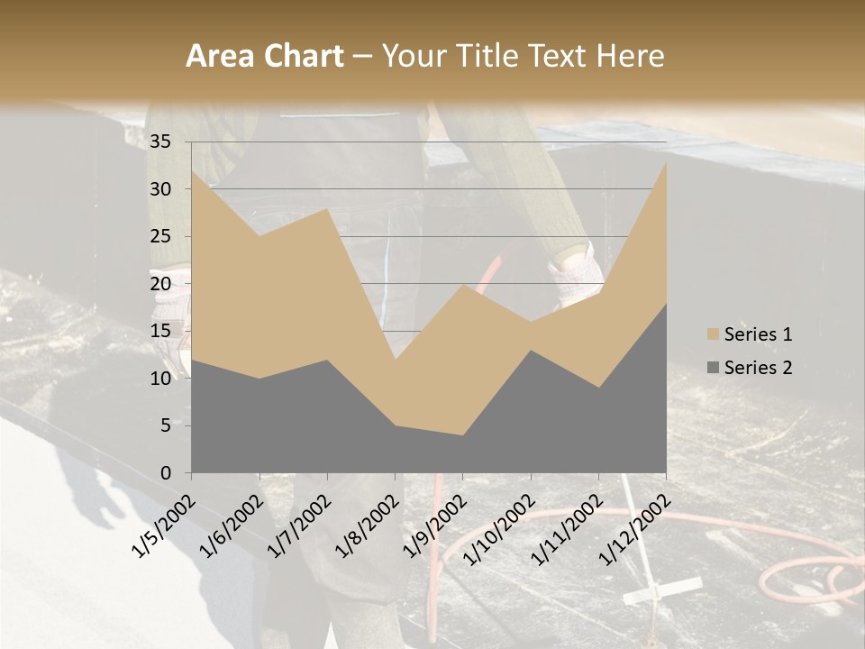 A Man In Overalls And A Hard Hat Is Working On A Roof PowerPoint Template