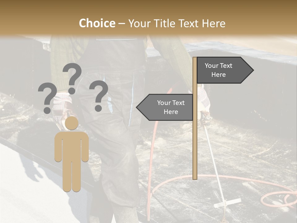 A Man In Overalls And A Hard Hat Is Working On A Roof PowerPoint Template