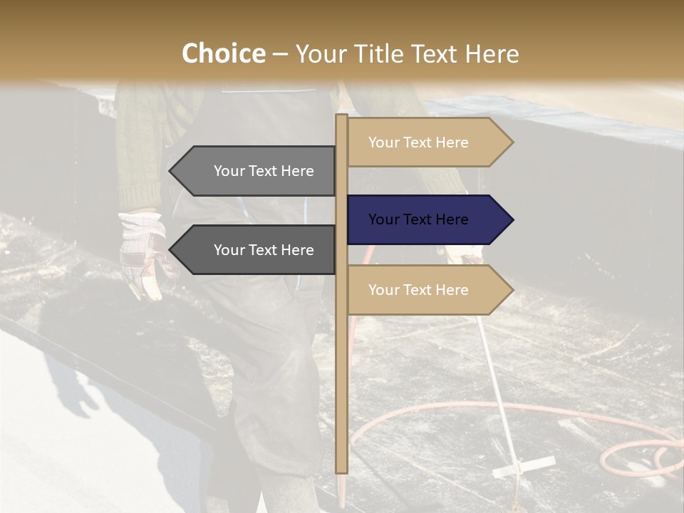 A Man In Overalls And A Hard Hat Is Working On A Roof PowerPoint Template