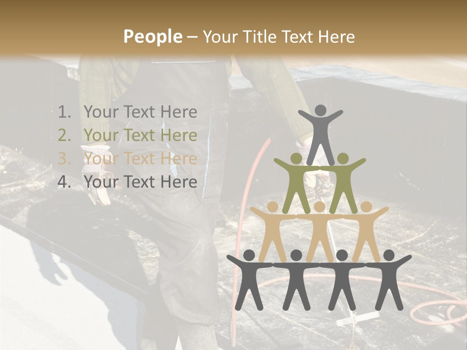 A Man In Overalls And A Hard Hat Is Working On A Roof PowerPoint Template