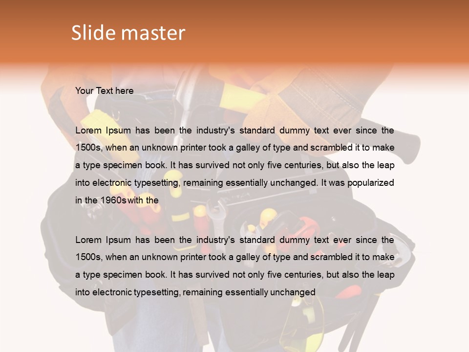 A Man Holding A Tool Belt With Tools In It PowerPoint Template