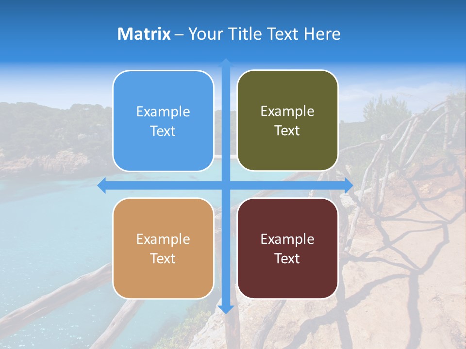 A View Of A Beach With Blue Water And Trees PowerPoint Template