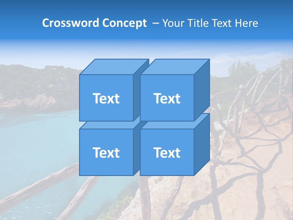A View Of A Beach With Blue Water And Trees PowerPoint Template