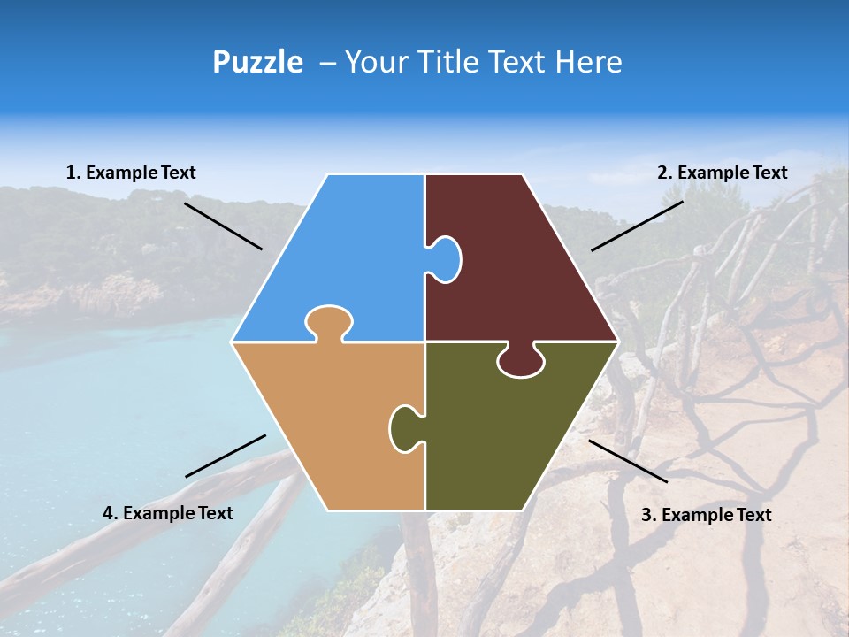 A View Of A Beach With Blue Water And Trees PowerPoint Template