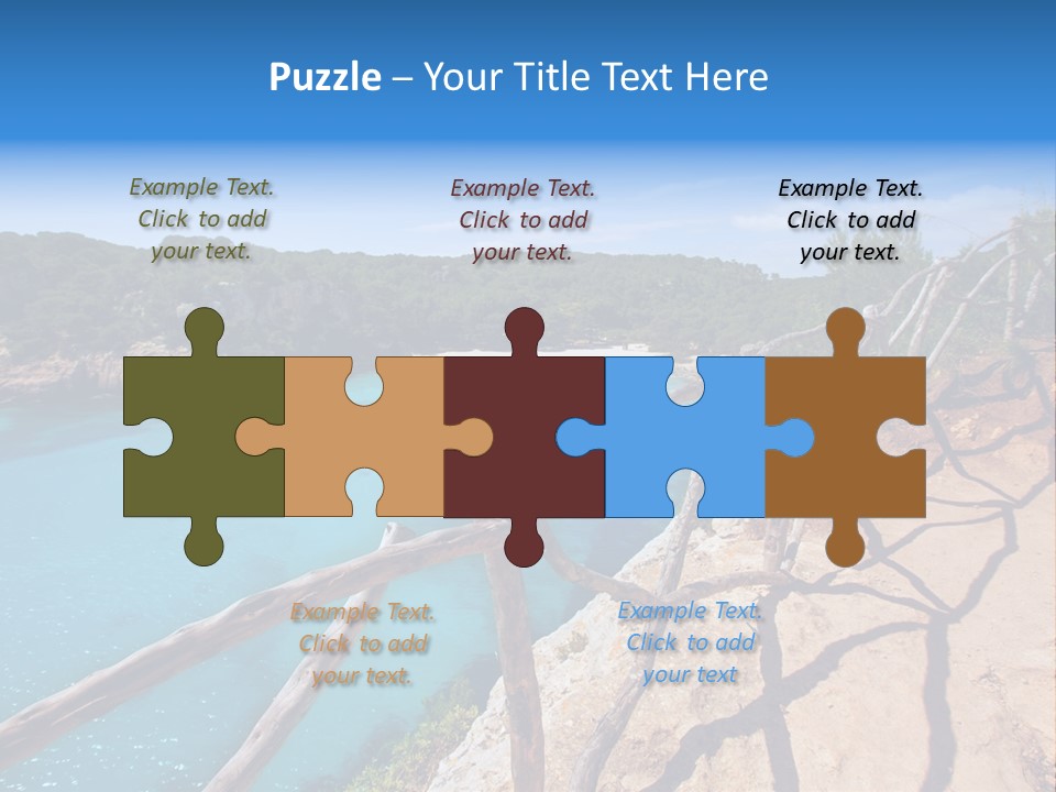 A View Of A Beach With Blue Water And Trees PowerPoint Template