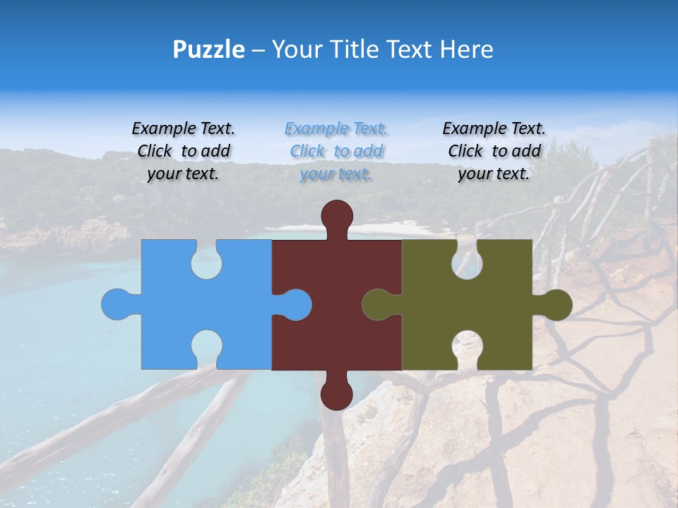 A View Of A Beach With Blue Water And Trees PowerPoint Template