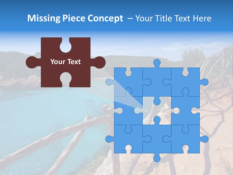 A View Of A Beach With Blue Water And Trees PowerPoint Template