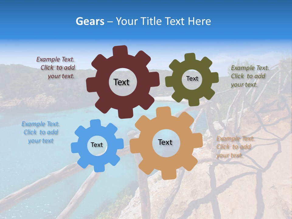 A View Of A Beach With Blue Water And Trees PowerPoint Template