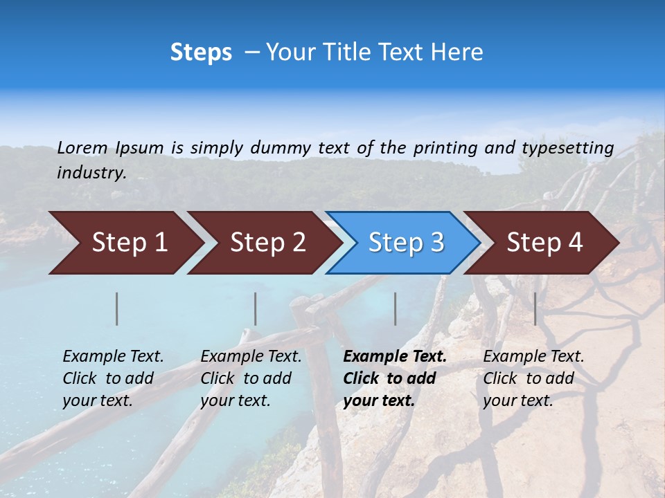 A View Of A Beach With Blue Water And Trees PowerPoint Template