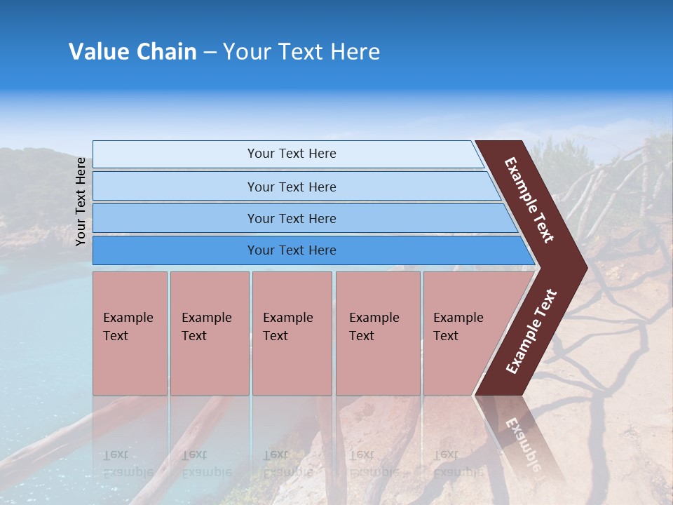 A View Of A Beach With Blue Water And Trees PowerPoint Template