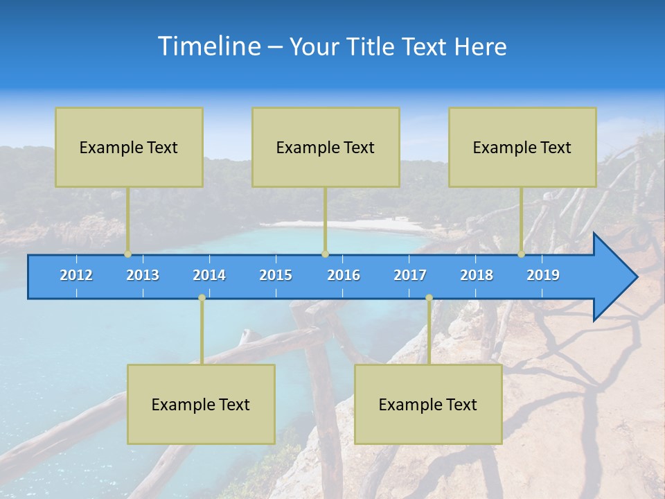A View Of A Beach With Blue Water And Trees PowerPoint Template