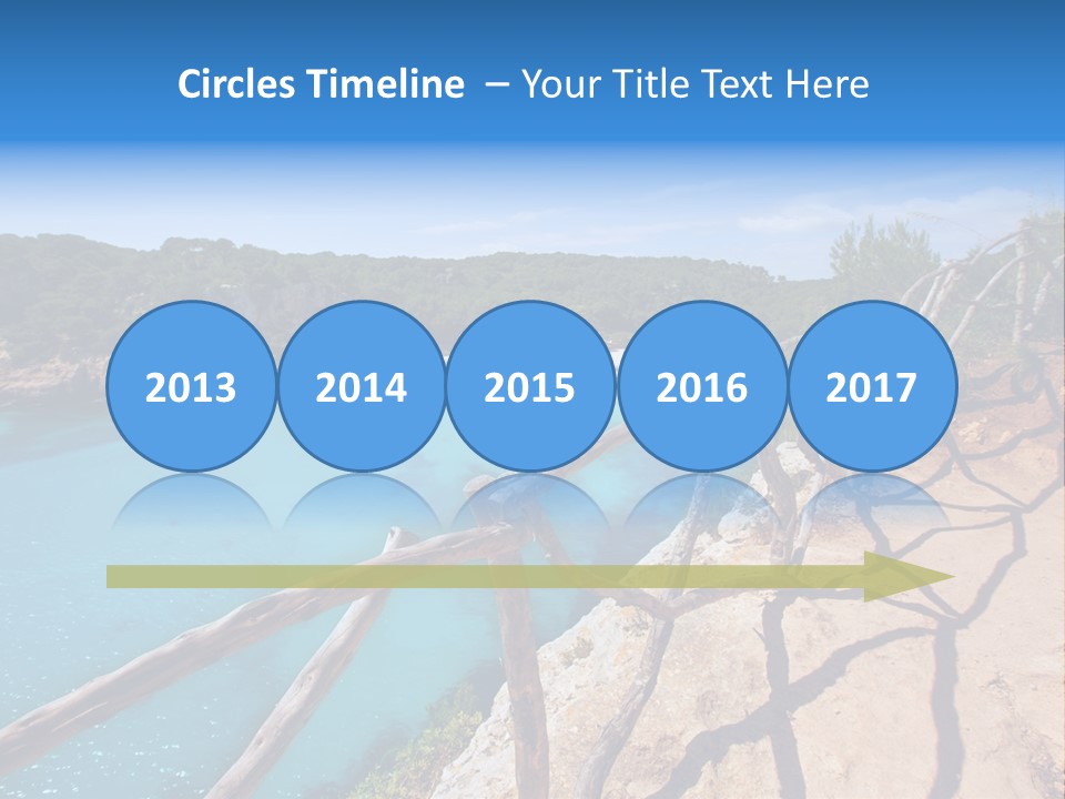 A View Of A Beach With Blue Water And Trees PowerPoint Template