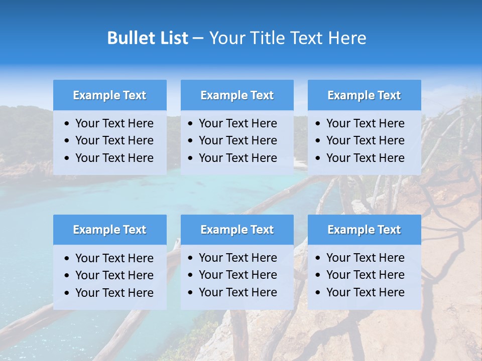 A View Of A Beach With Blue Water And Trees PowerPoint Template