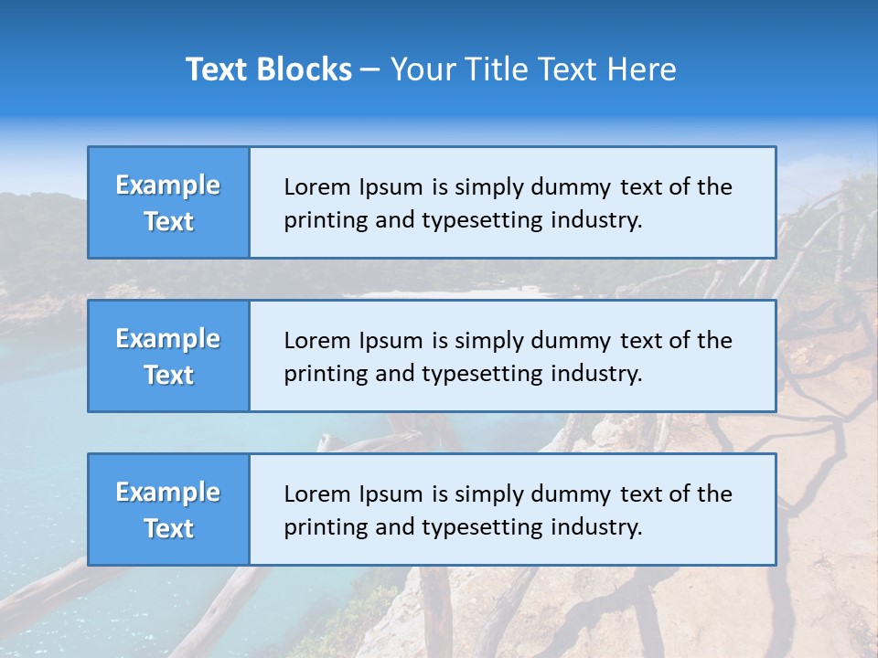 A View Of A Beach With Blue Water And Trees PowerPoint Template