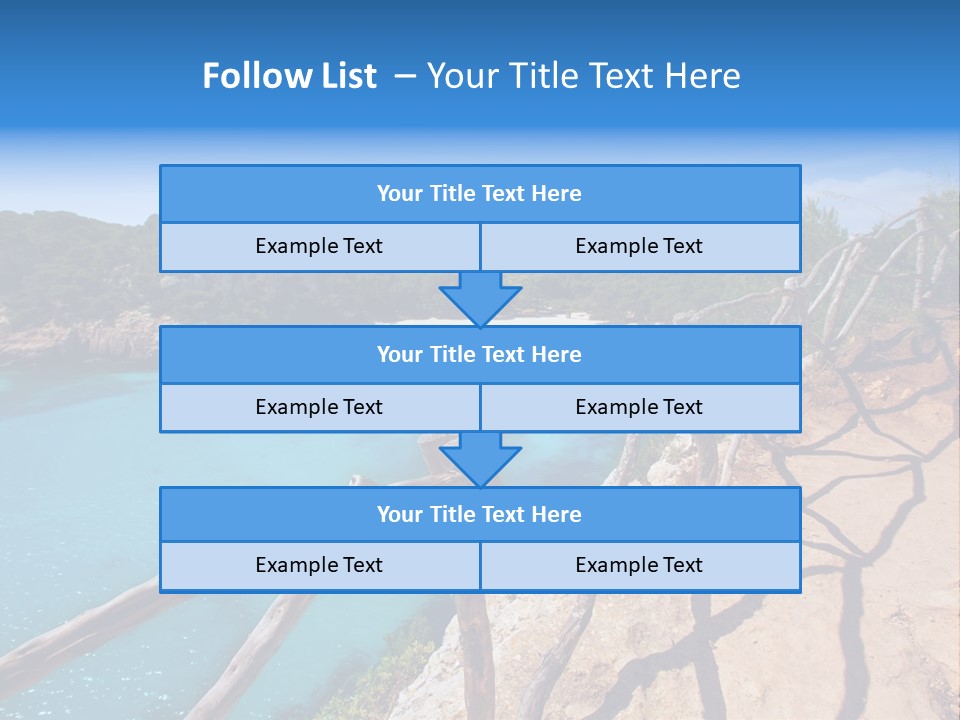 A View Of A Beach With Blue Water And Trees PowerPoint Template