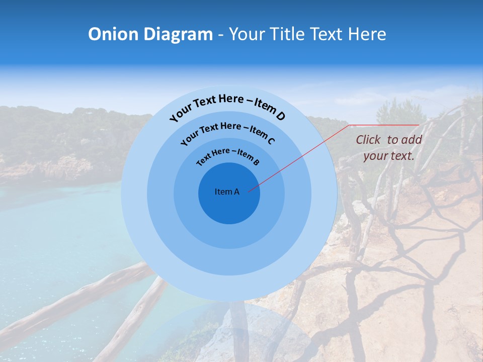 A View Of A Beach With Blue Water And Trees PowerPoint Template