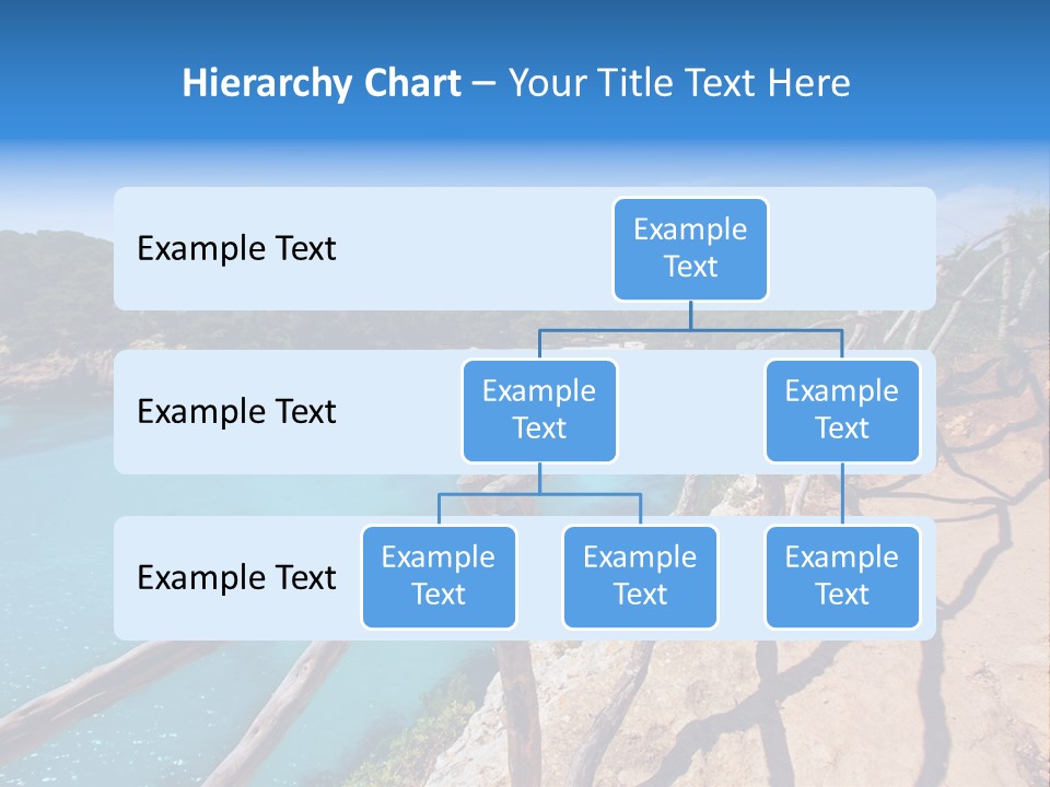 A View Of A Beach With Blue Water And Trees PowerPoint Template