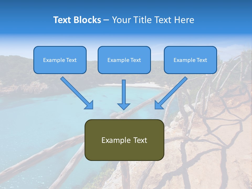 A View Of A Beach With Blue Water And Trees PowerPoint Template