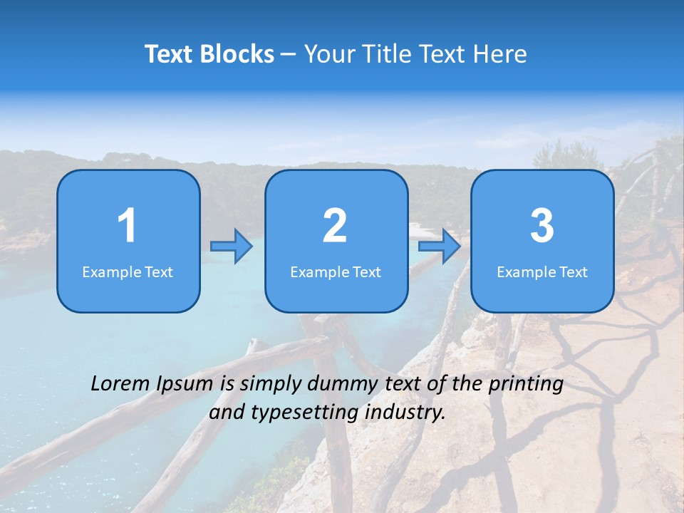 A View Of A Beach With Blue Water And Trees PowerPoint Template