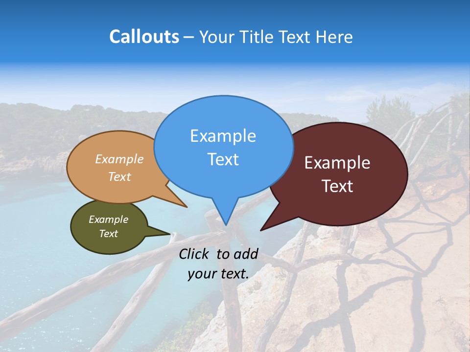 A View Of A Beach With Blue Water And Trees PowerPoint Template