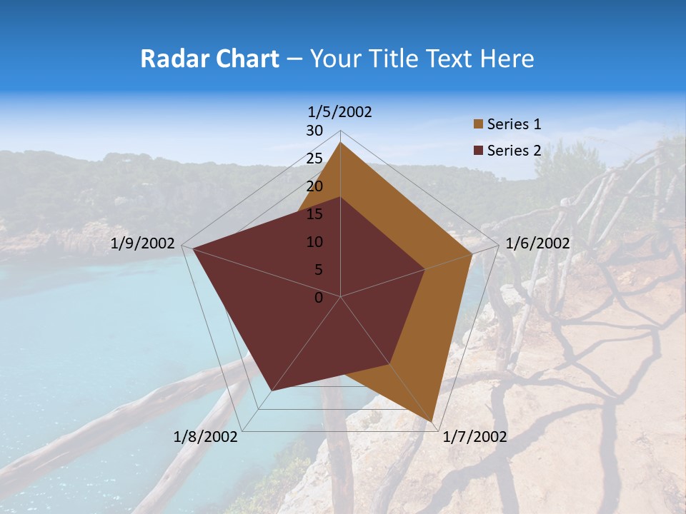 A View Of A Beach With Blue Water And Trees PowerPoint Template