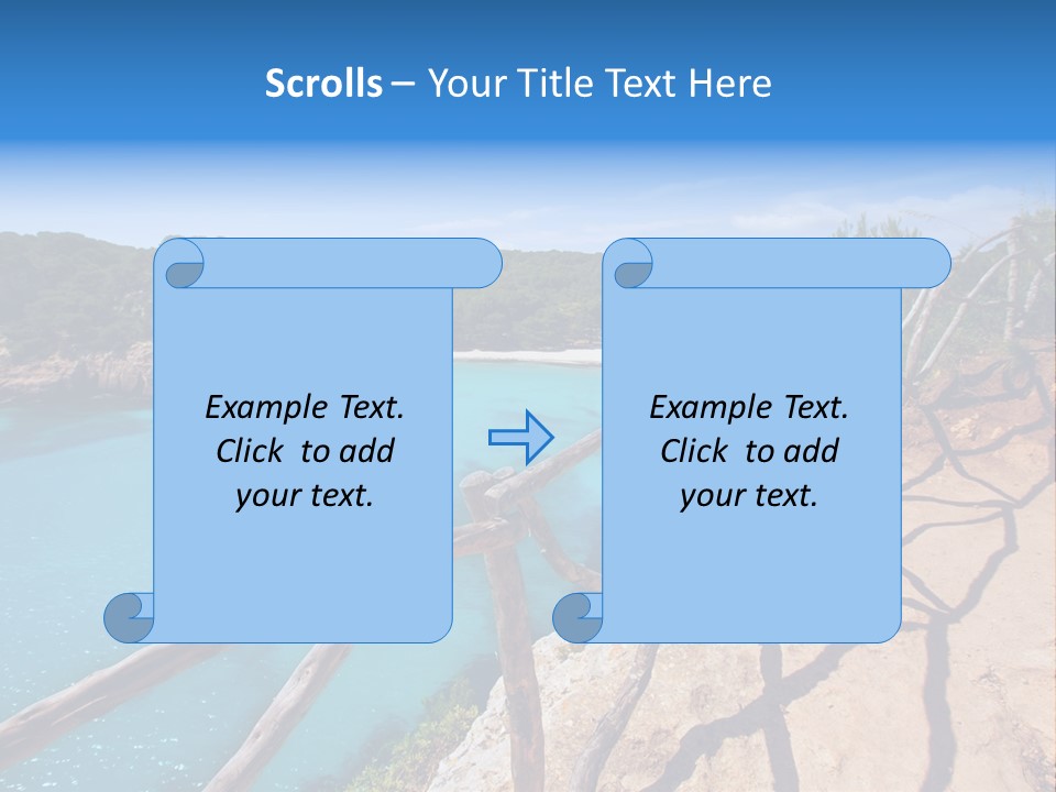 A View Of A Beach With Blue Water And Trees PowerPoint Template