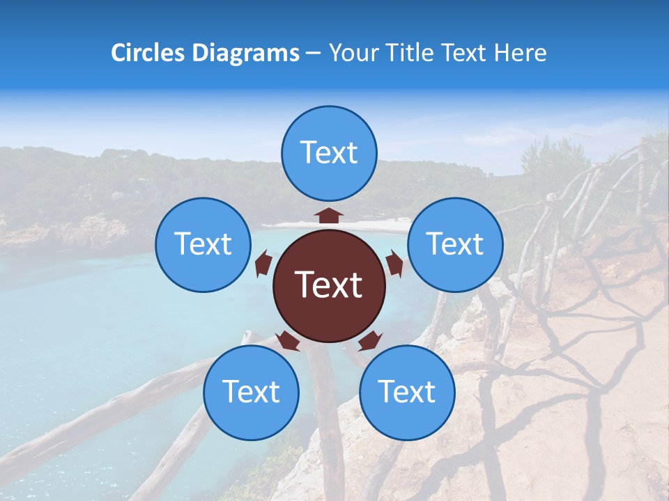 A View Of A Beach With Blue Water And Trees PowerPoint Template