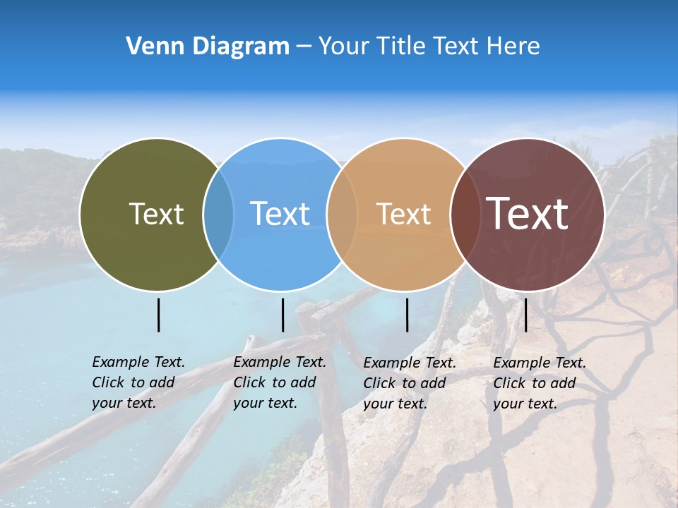 A View Of A Beach With Blue Water And Trees PowerPoint Template