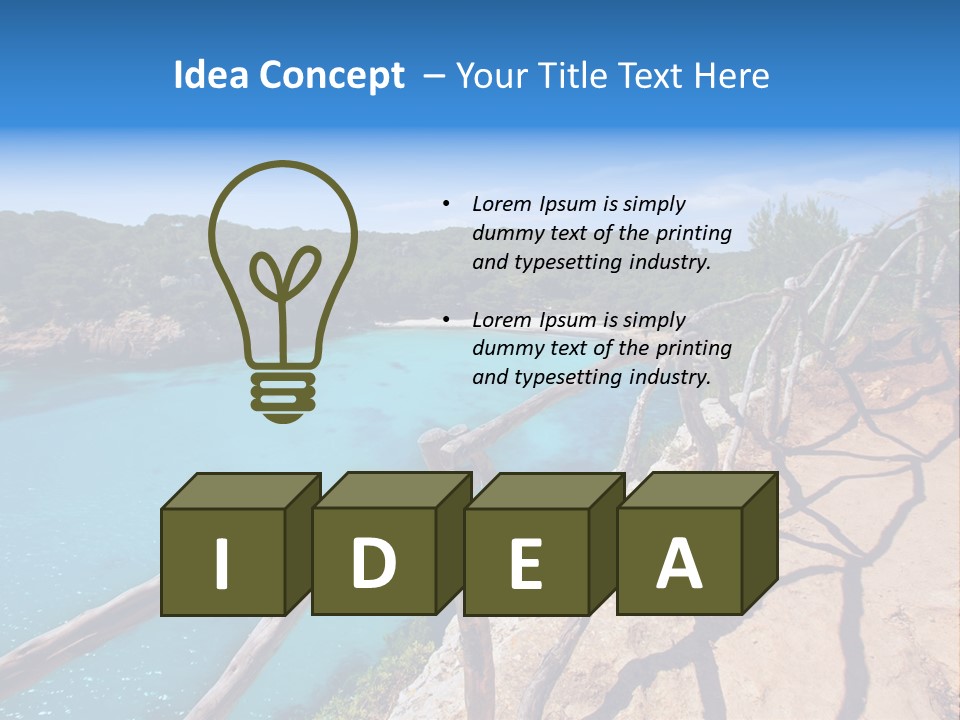 A View Of A Beach With Blue Water And Trees PowerPoint Template