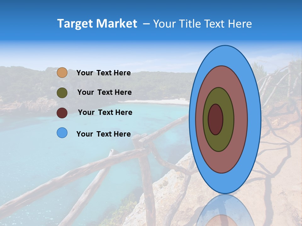 A View Of A Beach With Blue Water And Trees PowerPoint Template