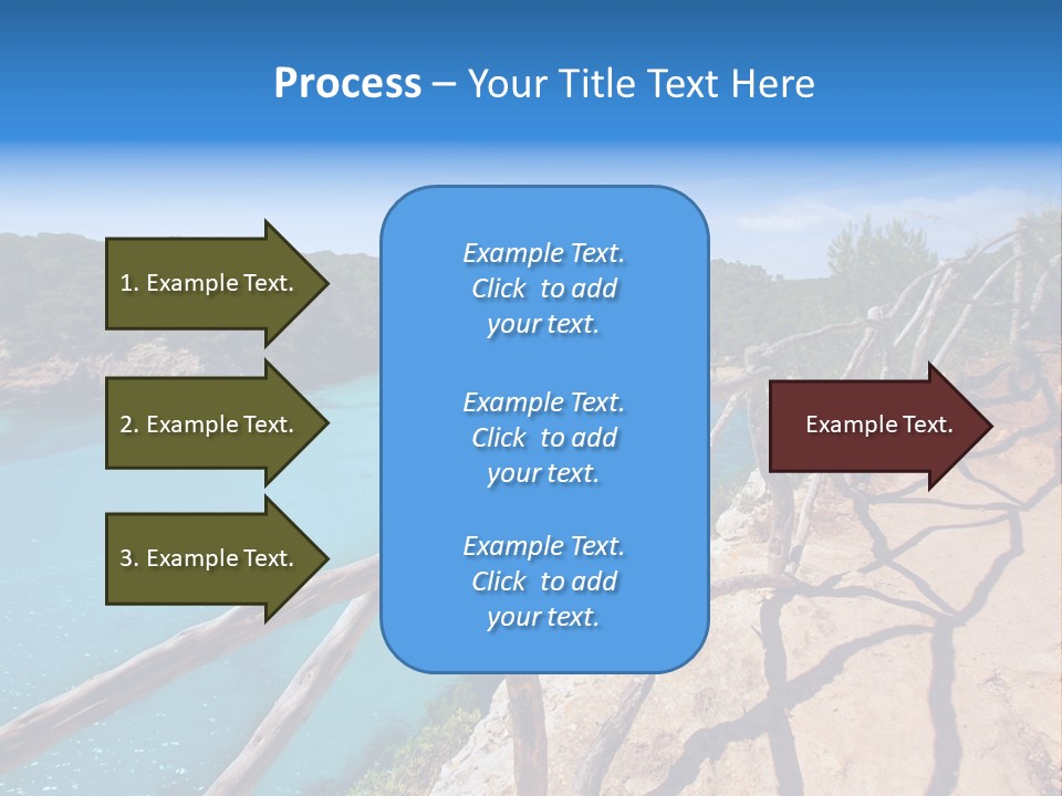 A View Of A Beach With Blue Water And Trees PowerPoint Template